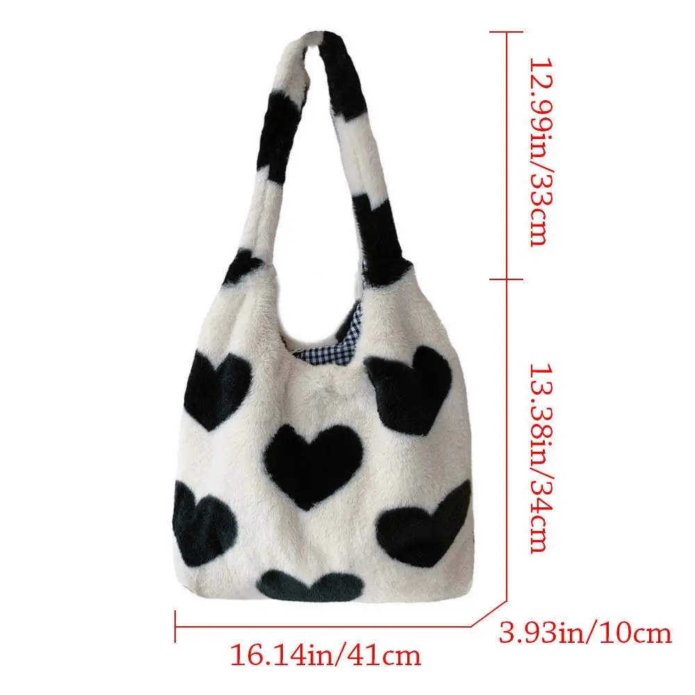 Fashion Women Girls Plush Love Pattern Shoulder Bags Fluffy Underarm Bag Female Large Capacity Totes Shopping Bag Soft Handbags