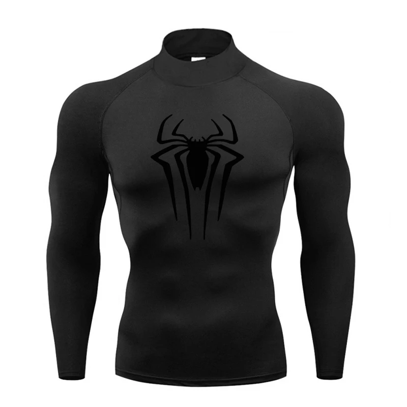 Mens Running T-shirts Compression Shirt Fitness Tight Long Sleeve Sport T Shirt Long-legged Spider Workout Quick Dry Rashgards