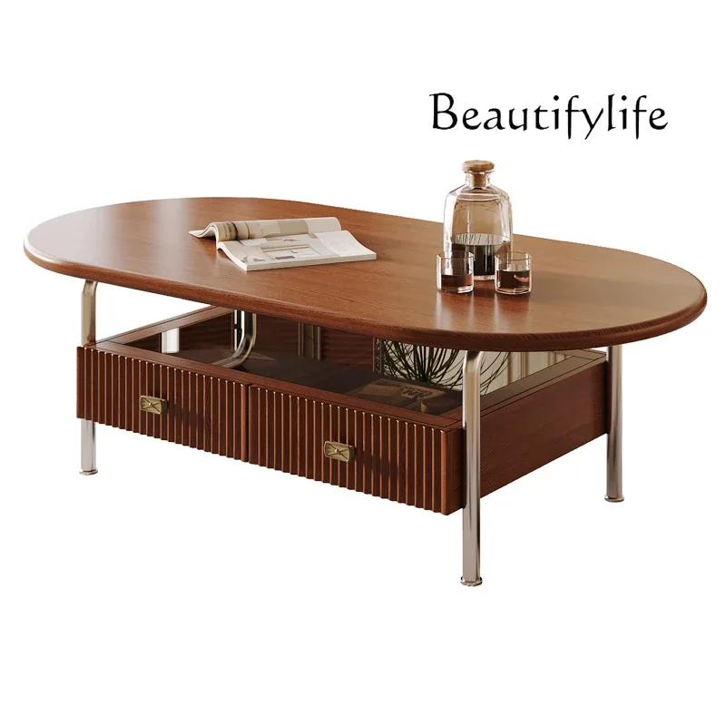 

Solid wood coffee table living room small apartment French retro tea table modern simple oval design coffee table