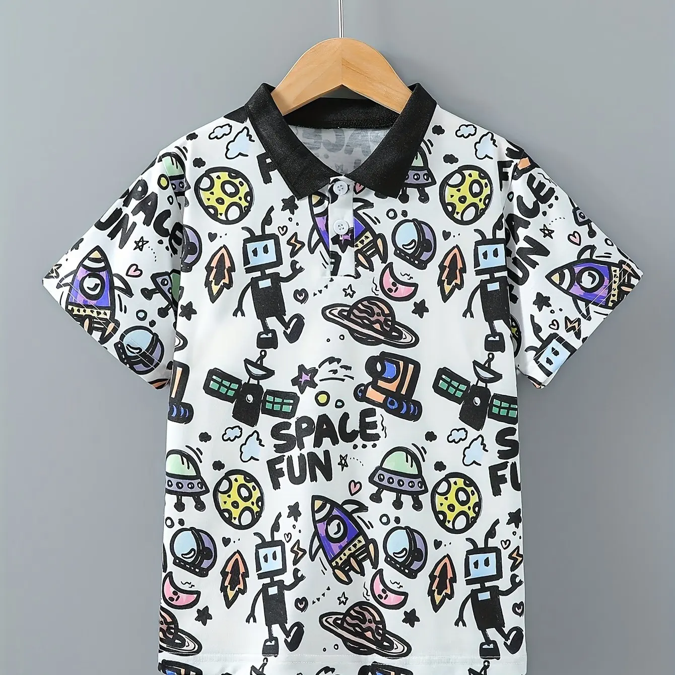 Boys Hawaiian Polo Shirts Short Sleeve Casual Summer Beach Button Down Casual Cartoon Pattern Children Tops Clothes