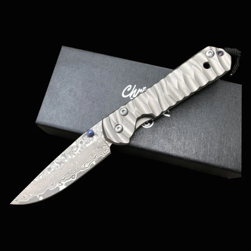 CR Damascus Titanium Handle Folding Knife Multi Tactical  Hunting Outdoor Fishing Hiking Knife EDC