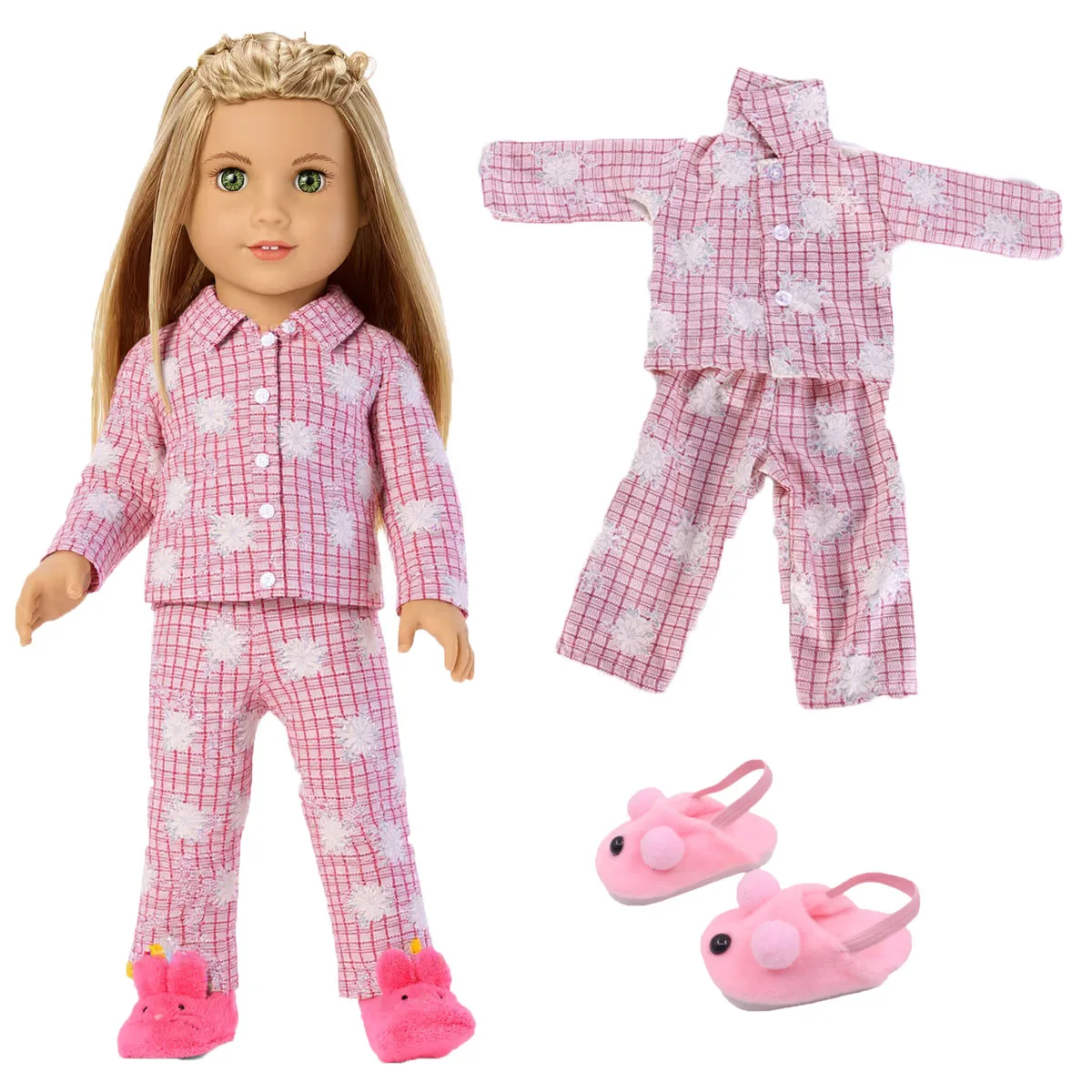 Doll Clothes Pajama  and Home slipper For 18Inch American Doll&43Cm Reborn Baby Doll Accessoires Our Generation Girl's Toys Gift