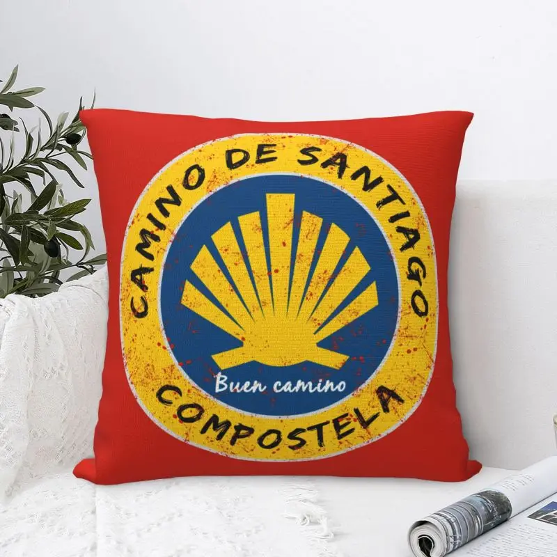 Custom Luxury Buen Camino De Santiago Compostela Peregrino Sofa Cushion Cover Velvet Throw Pillow Case