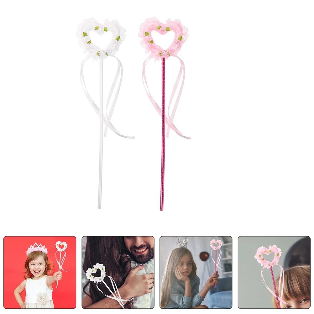 2 Pcs Fairy Toys Party Decorations Props Sticks Princess Children Foam Ribbon Heart for Dress-up Angel