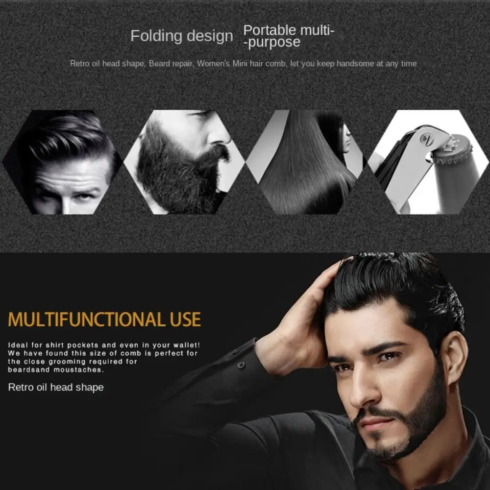 

Stainless Steel Oil Head Comb Wide Teeth Thin Teeth Handle Foldable Comb Salon Hair Styling Tool Vintage Hairdressing Comb Men