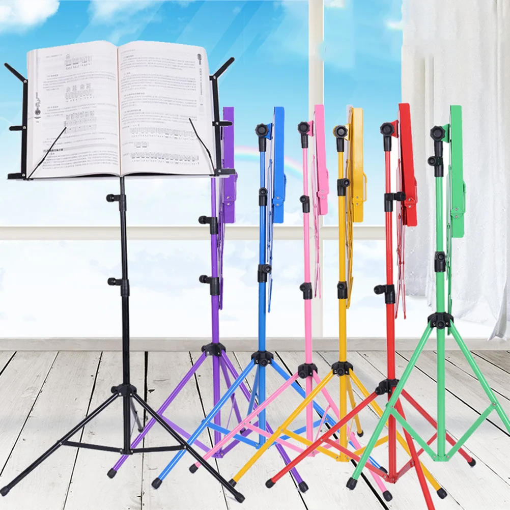 

Adjustable Folding Music Stand Colorful Metal Sheet Holder Tripod Foldable Lightweight Non-Slip Rubber Feet for Performers Pink