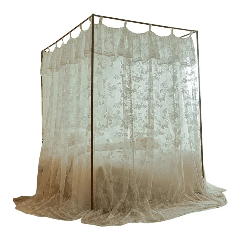 

New floor mosquito net household bedroom 2 princess windbed curtain yarn, thickened bracket rod, high-grade pattern net