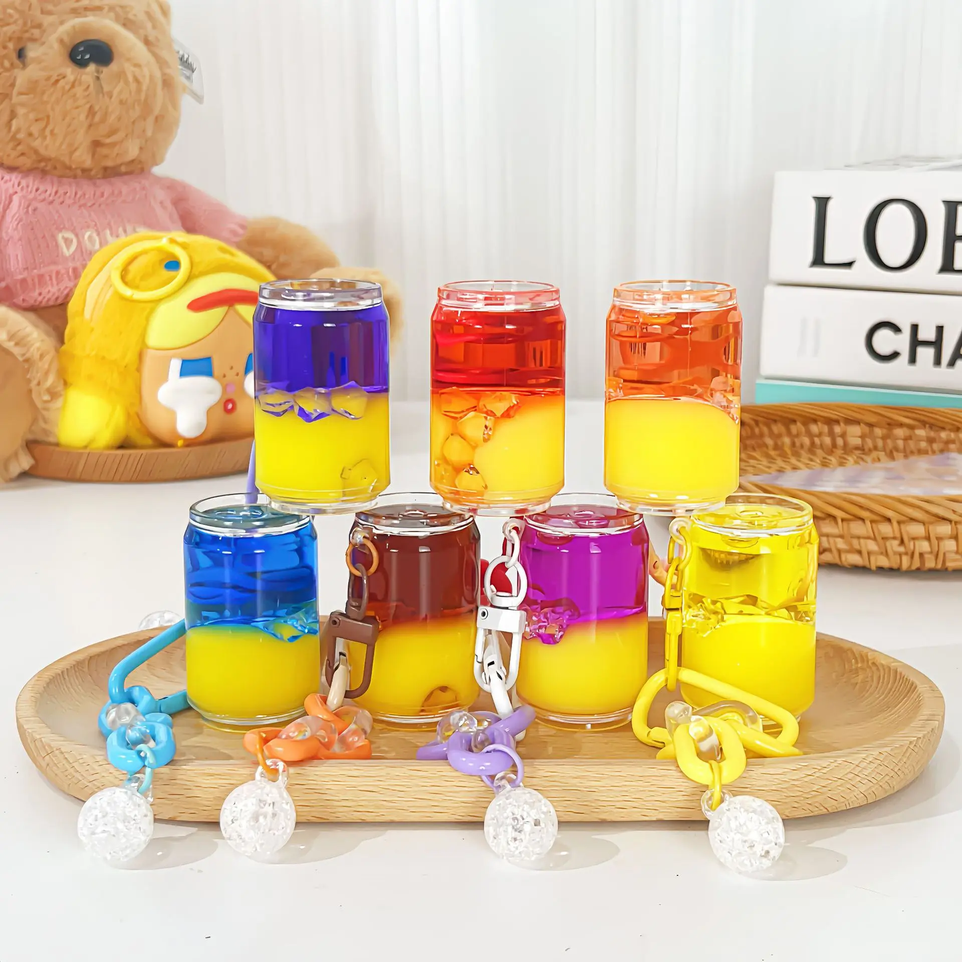 Cute Liquid Acrylic Can Cup Keychain Floating Sequin Colorful Milk