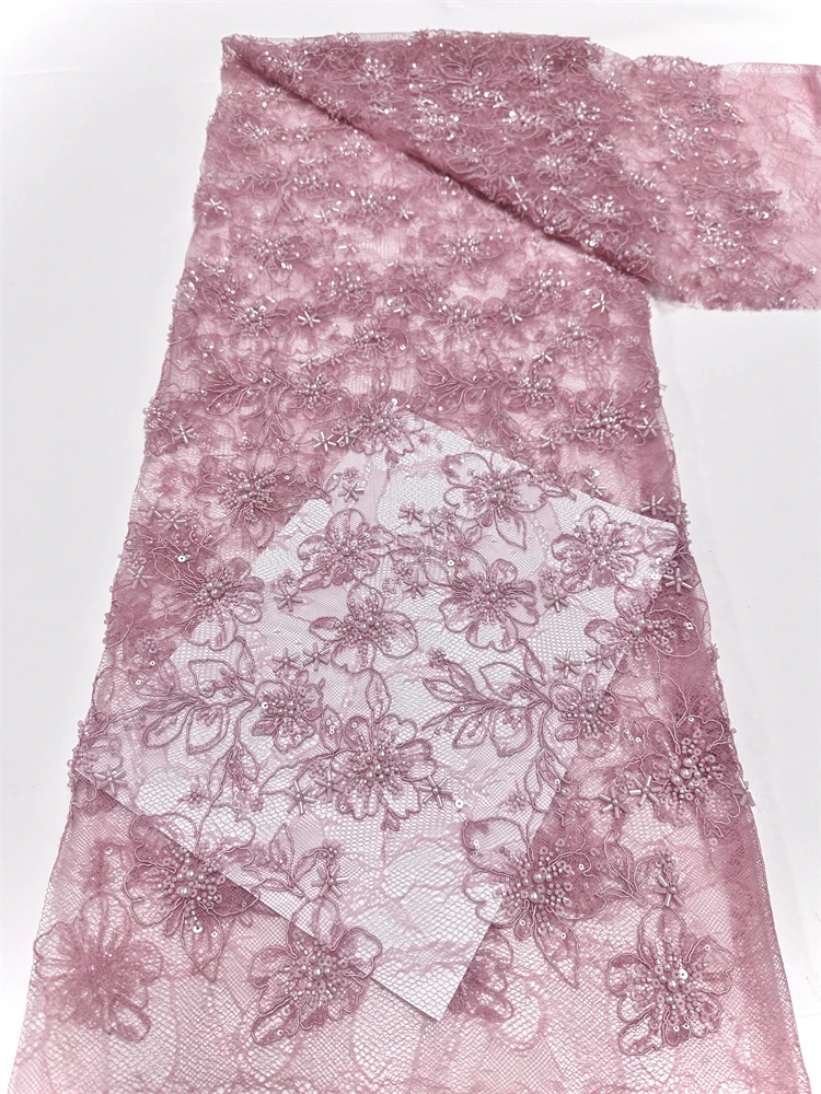 5Y رائجة البيع تصميم الأزياء أفريقيا جودة عالية التطريز الخرز صافي الدانتيل الترتر بألوان متعددة لفستان الزفاف أو الحفلات