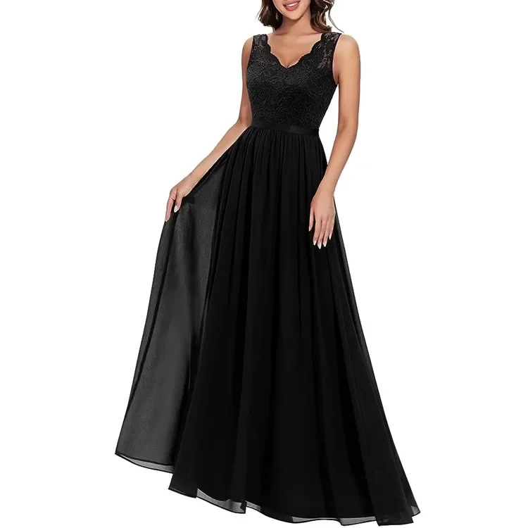 Cheap Factory Price Floor Length Black Chiffon Long Evening Dress Gowns For Women Evening Dresses