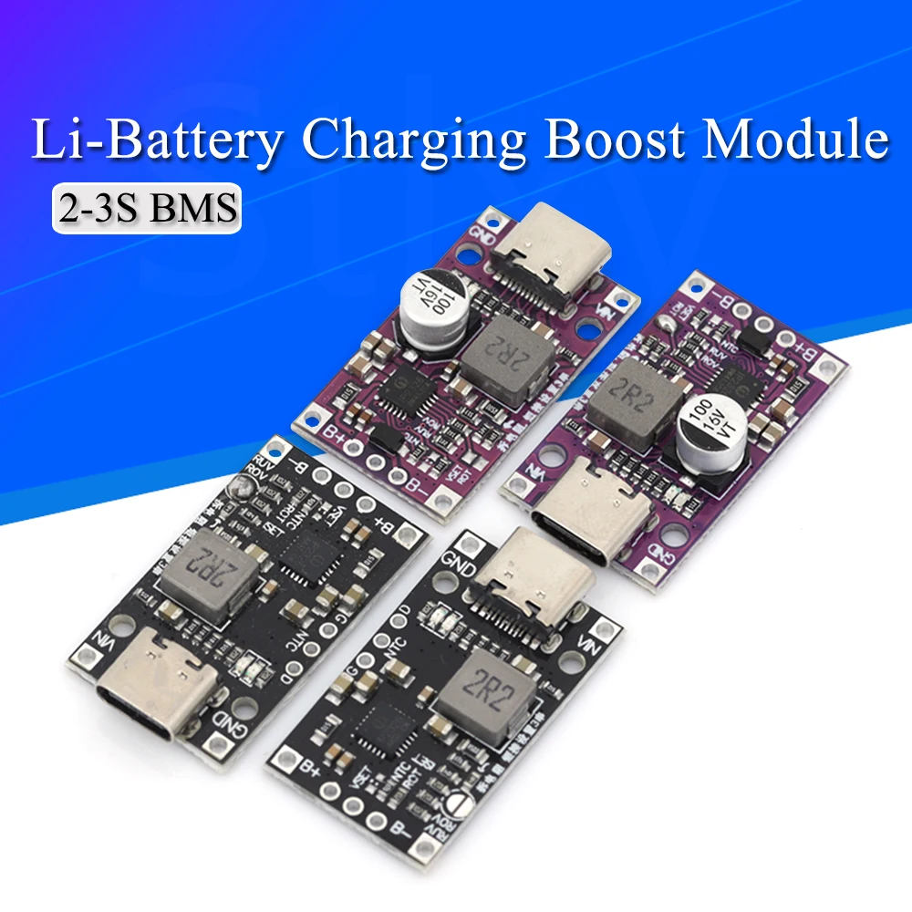 Typ-C USB 2-3S BMS 15W 3,7V Lithium-Batterie-Lade-Boost-Modul mit symmetrischer Unterstützung QC-Schnellladung mit Anzeige