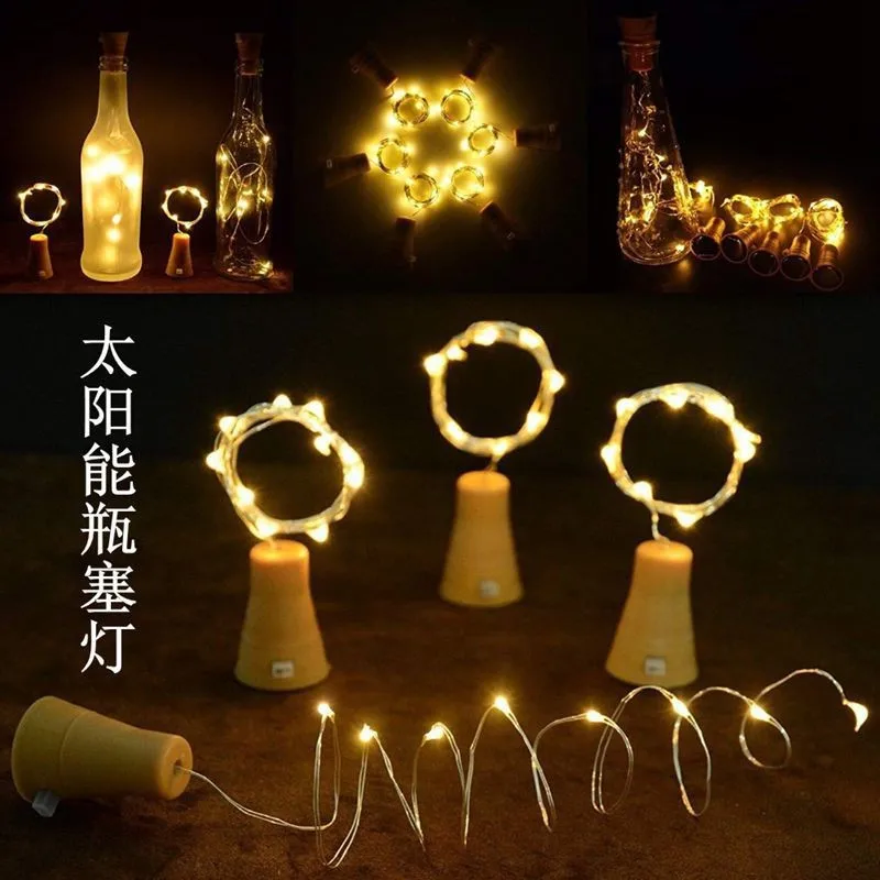 Solar Bottle Stopper String Lights - Copper Wire LED, Waterproof for Yard & Ambience Decoration