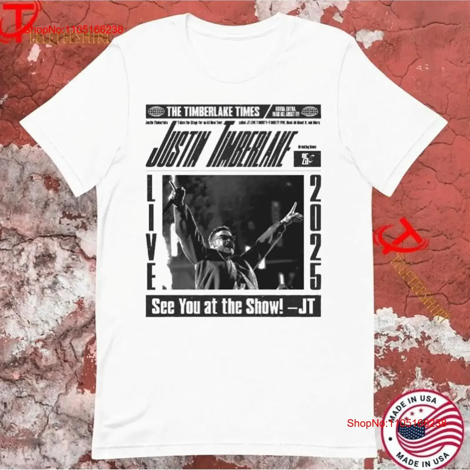 Justin Timberlake The Times See You 2025 Newspaper Tour T Shirt vintage Washed designer clothes Stylish Breathable Versatile