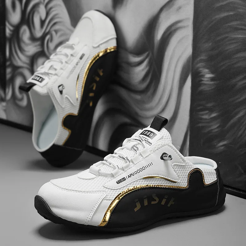 Zapatillas informales con punta cerrada para hombre, zapatillas de deporte cómodas y transpirables con suela suave, zapatos de tenis sin cordones a la moda para verano 2025