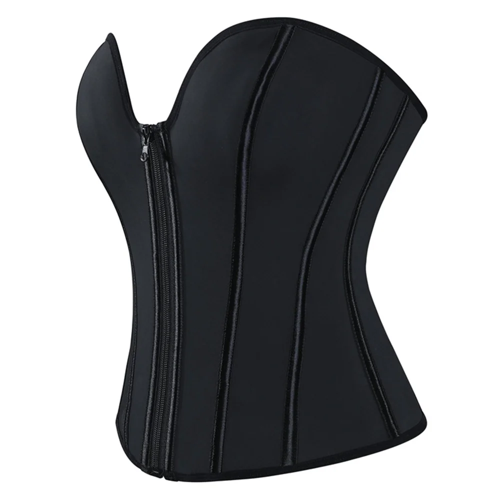 المرأة السوداء كورسيه فوقي للنساء اللاتكس الجبهة زيبر تشكيل الرياضة حزام تشكيل الجسم أعلى مثير حمالة المشدات