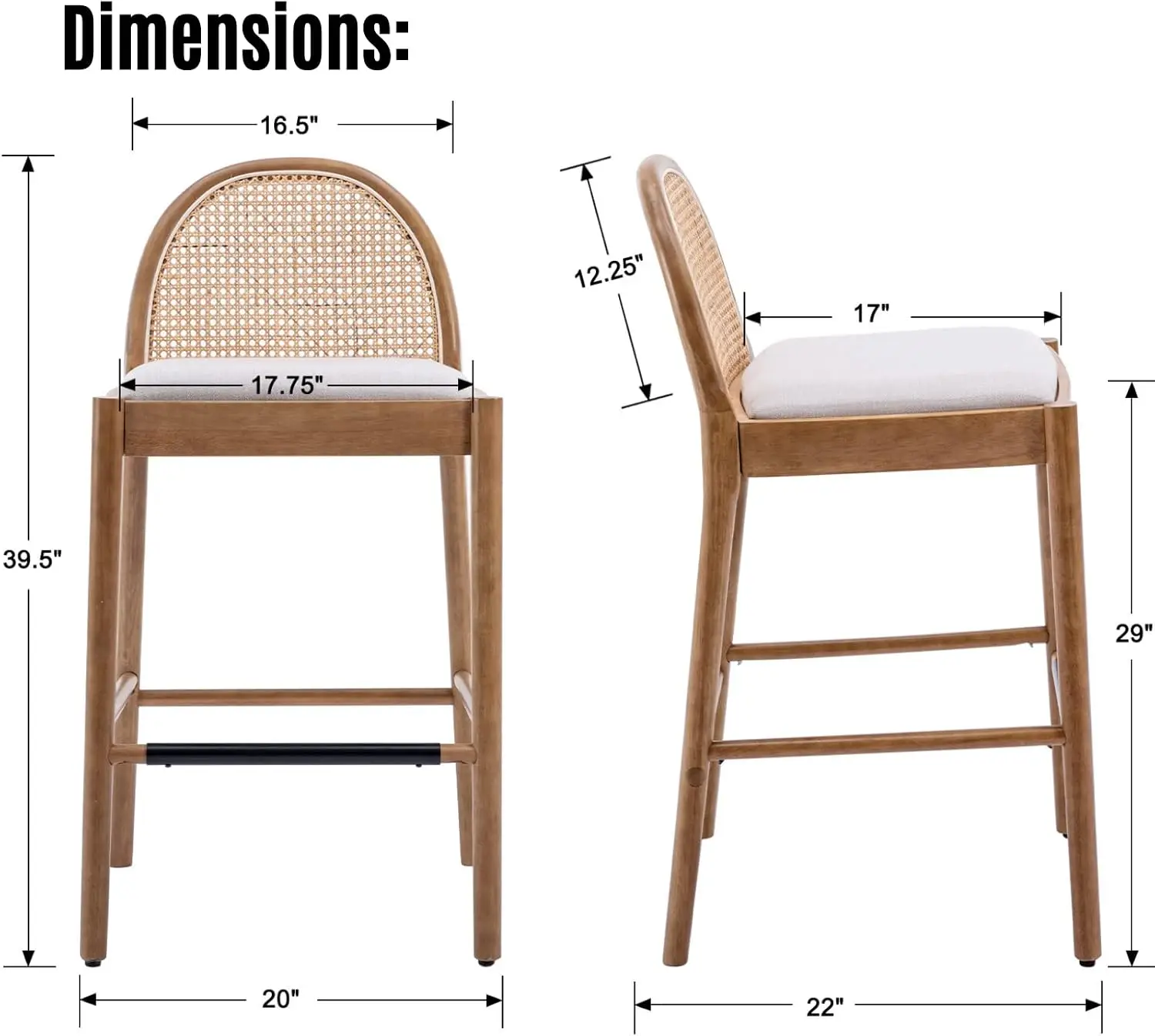 Modern Linen Bar Stools Set of 2, 29