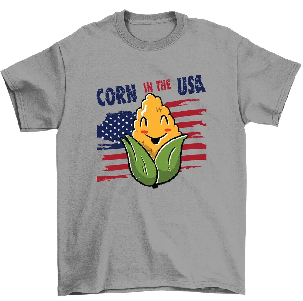 Corn In The USA Flag Vegetable Funny Corn On Cob T-Shirt Men Women High Quality 100%Cotton Short Sleeve