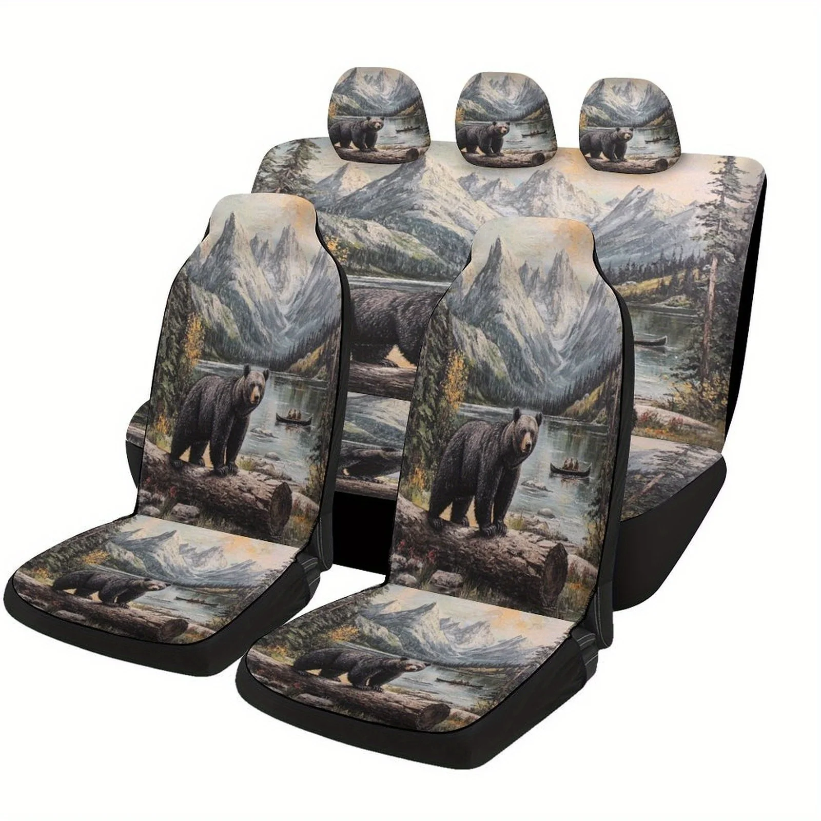 

Bear By The Lake Themed Car Seat Cover Set For Most Cars, Fashion Novelty Car Seat Protector Covers Full Set, Car Seat Covers