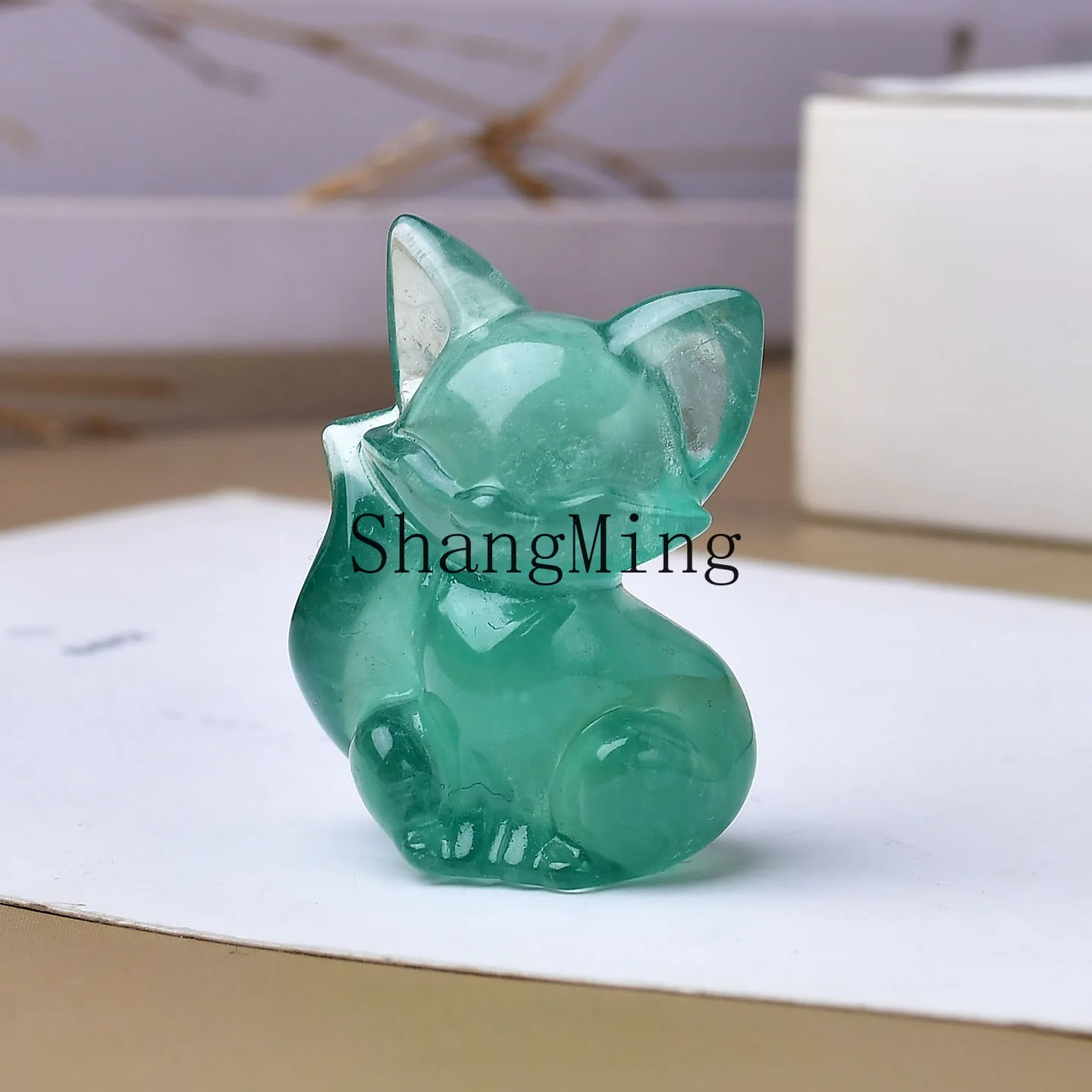 

Натуральный зеленый флюорит, фигурка лисенка, необработанный кристалл, резьба по камню, украшение для дома и офиса, милый подарок