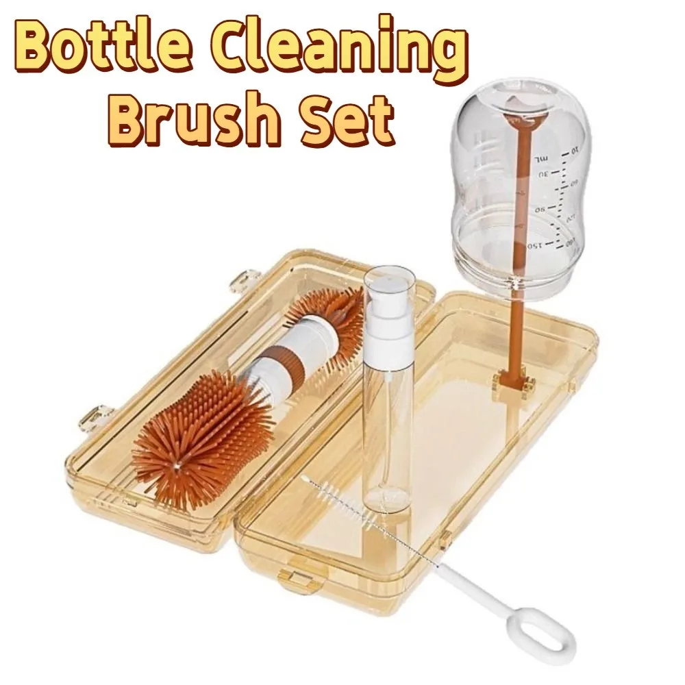 

Portable Bottle Cleaning Brush Set Travel Size Compact Milk Bottle Brush Kit Soft Bristles Long Handled Nipple Straw Cleaner Kit