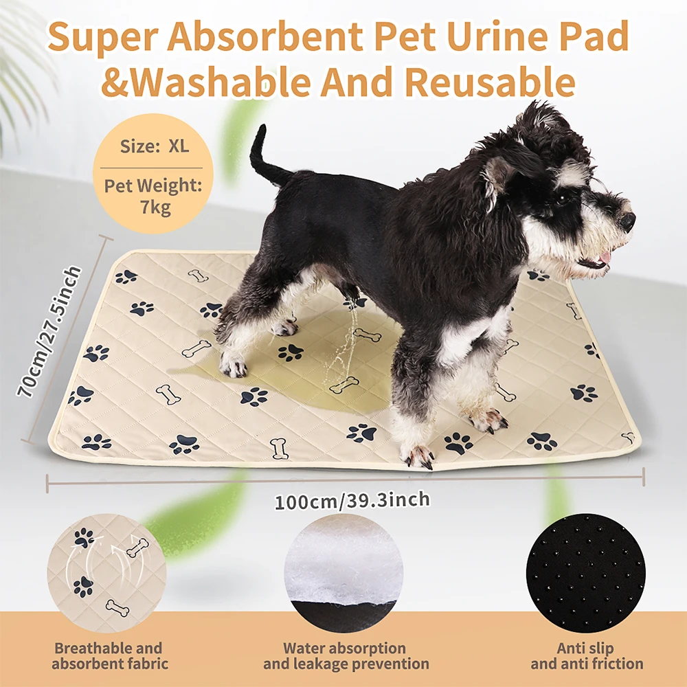 Washable Pet Pee Pads, Great Absorption Reusable Puppy Pee Pads, Non-Slip Dog Urine Pads With Claws And Bones Printing Dog Mats