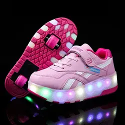 Patines de ruedas con luz Led, zapatillas de patinaje en línea para jóvenes, niños y niñas, zapatos de Parkour deslizantes para adultos