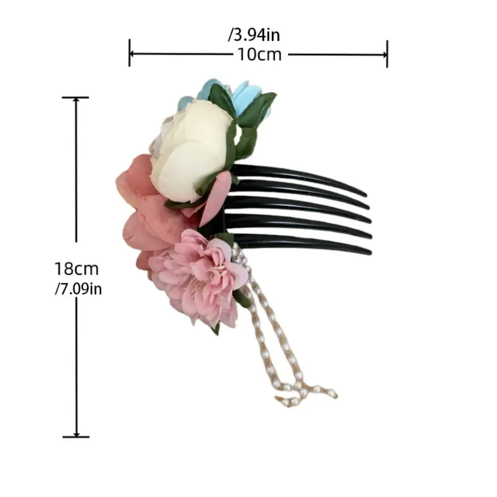 Antique Simulated Flowers U Shape Hair Stick Hair Comb Pearl Hanfu Hairpin Tassel Chinese Style Flower Hair Clip For Girl