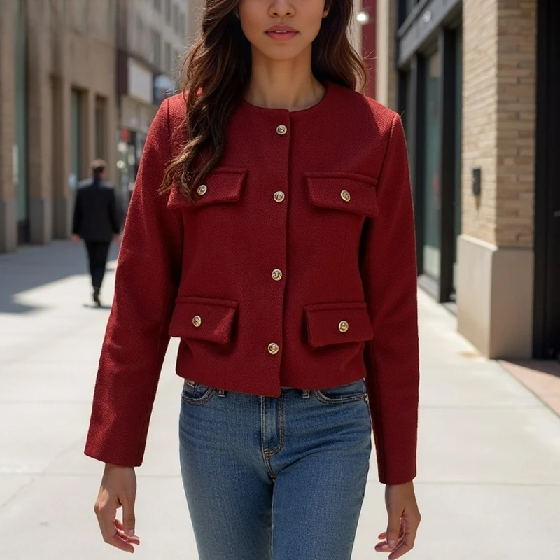 

AzaleeKa Woman Jackets Demi-Season Long Sleeve Solid Coats Autumn Cropped Jacket For Women Winter Button Elegant Women's Jackets