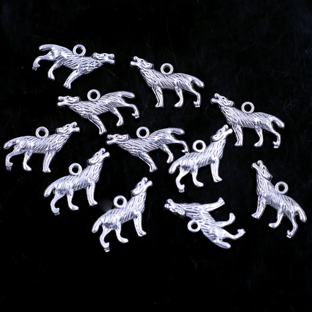 100Pcs Silver Tone Wolf Animal Theme Breloque Pendants Charms 26x16mm DIY Crafts Jewelry Making Accessories Handmade Findings