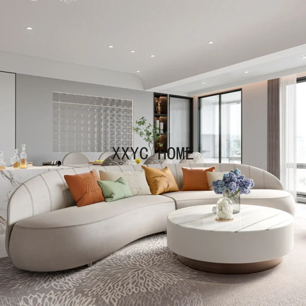 

Light Luxury Sofa Living Room Semicircle Curved Sofa Modern Simple Genuine Leather