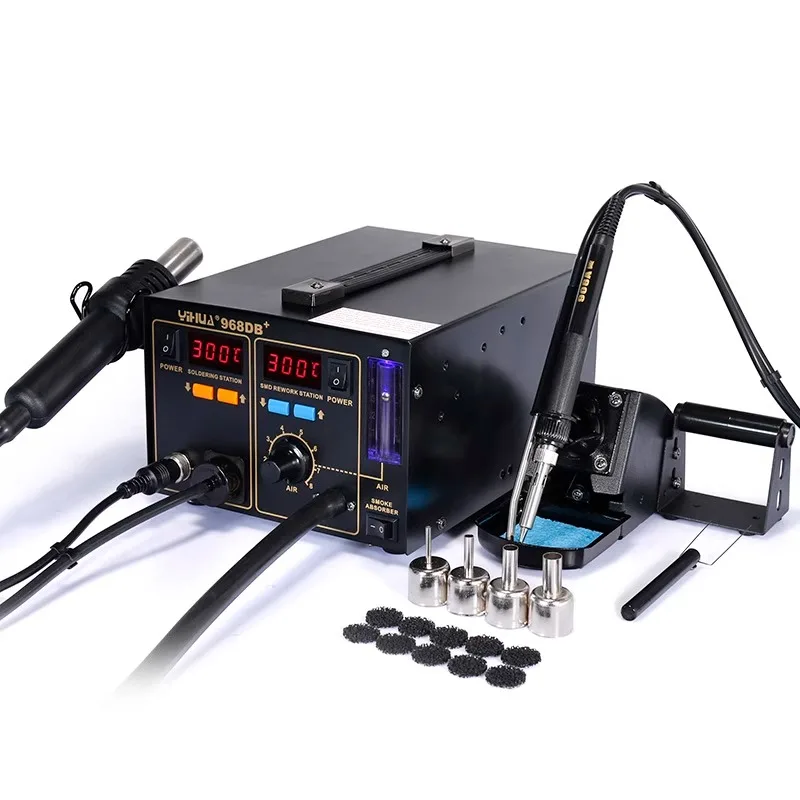 3 In 1 SMD Rework Station 968DB+ Soldering Station With Smoke Absorber ,Fast Heating and Auto Hibernate
