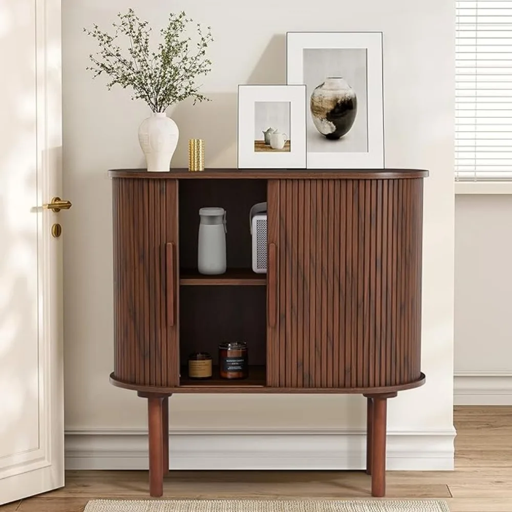 31'' Fluted Sideboard Buffer Cabinet, Modern Credenza Storage Cabinet with Slide Doors, Bar Cabinet Console Table