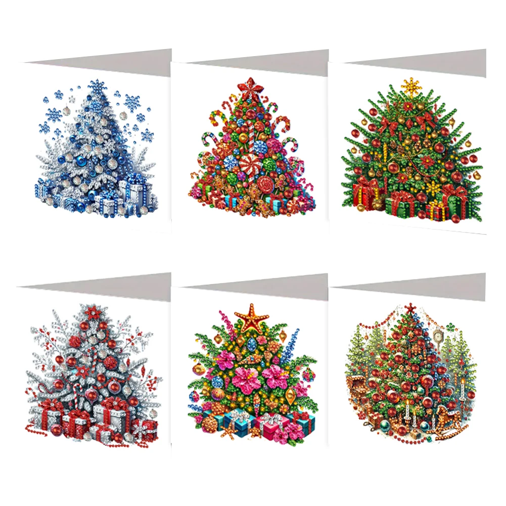 6-teiliges DIY-Weihnachtsdesign-Diamant-Malerei-Grußkarten-Set mit Strass-Diamant-Kunst-Mosaik-Postkarten für Festivals und Feiern