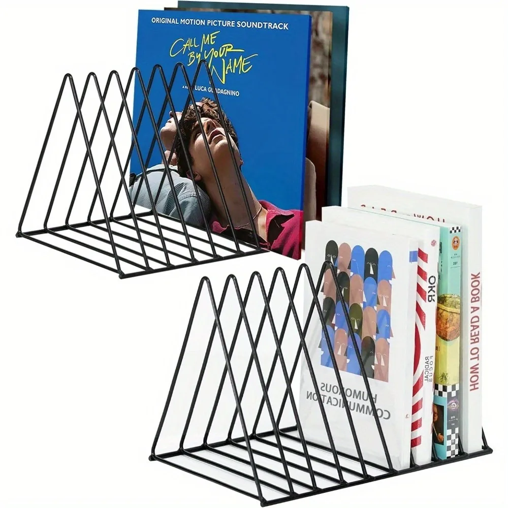 

1/2/3pcs Magazine Rack Book Record Holder, 7/ 9 Slot Desktop Iron Rack Bookshelf Multifunction Triangle File Organizer Sorter f