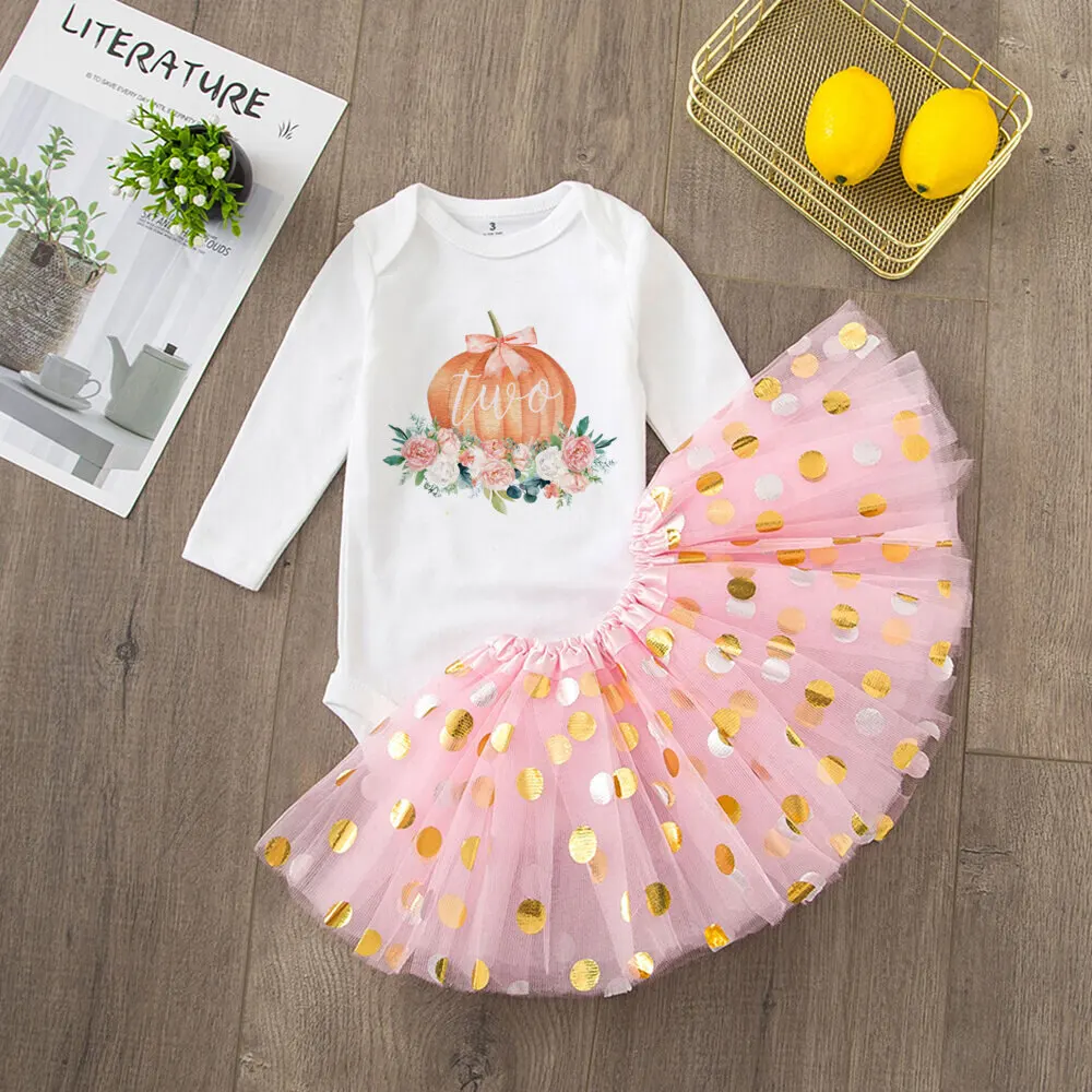 Pumpkin Second Birthday Fall Dress Set Fall Pumpkin Theme 1st Birthday Bodysuit +tutu Dress Halloween Girls Dresses Costume