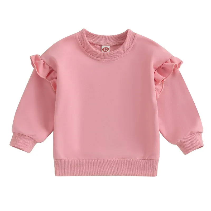 Baby Girl Casual Sweatshirts Toddler Baby Trendy Solid Color Crew Neck Long Sleeve Pullovers Children Loose Tops