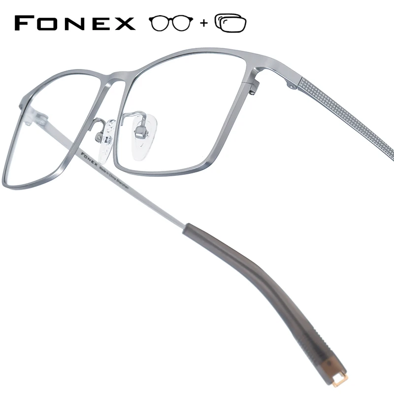 

FONEX Progressive Prescription Glasses Custom Photochromic Myopia Optical Lens Eyewear Men Square Eyeglasses Titanium Frame 874