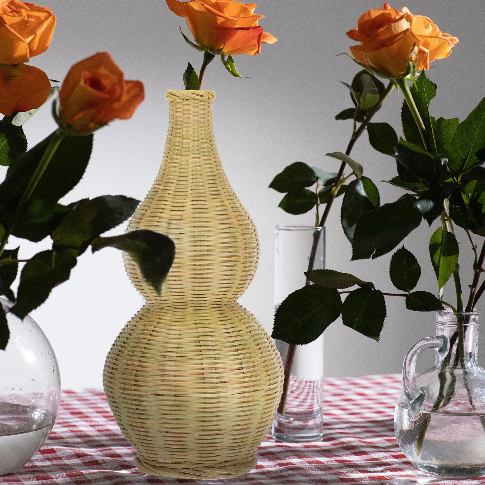 Jarrón de Flores de Bambú, Maceta Hecha a Mano, Cesta Tejida, Decoración de Oficina, Ideas de Regalo de Navidad