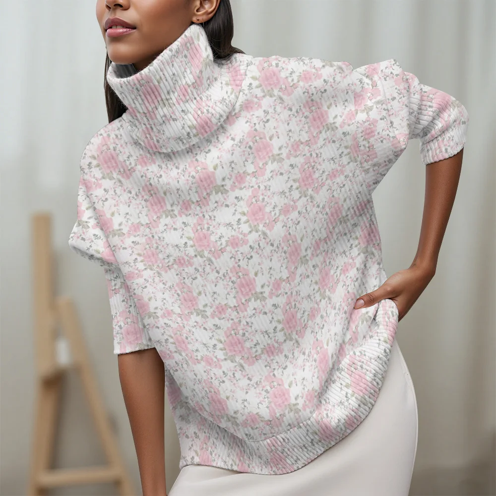 Suéter feminino casual floral elementos florais de cor clara suéter feminino 2025 novo suéter feminino de manga comprida