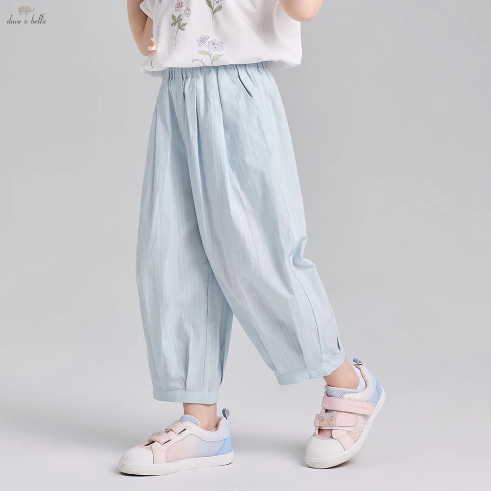 

Детские хлопковые брюки Dave Bella для девочек 7-13 лет, повседневные летние эластичные брюки свободного кроя для активного отдыха DK2261503