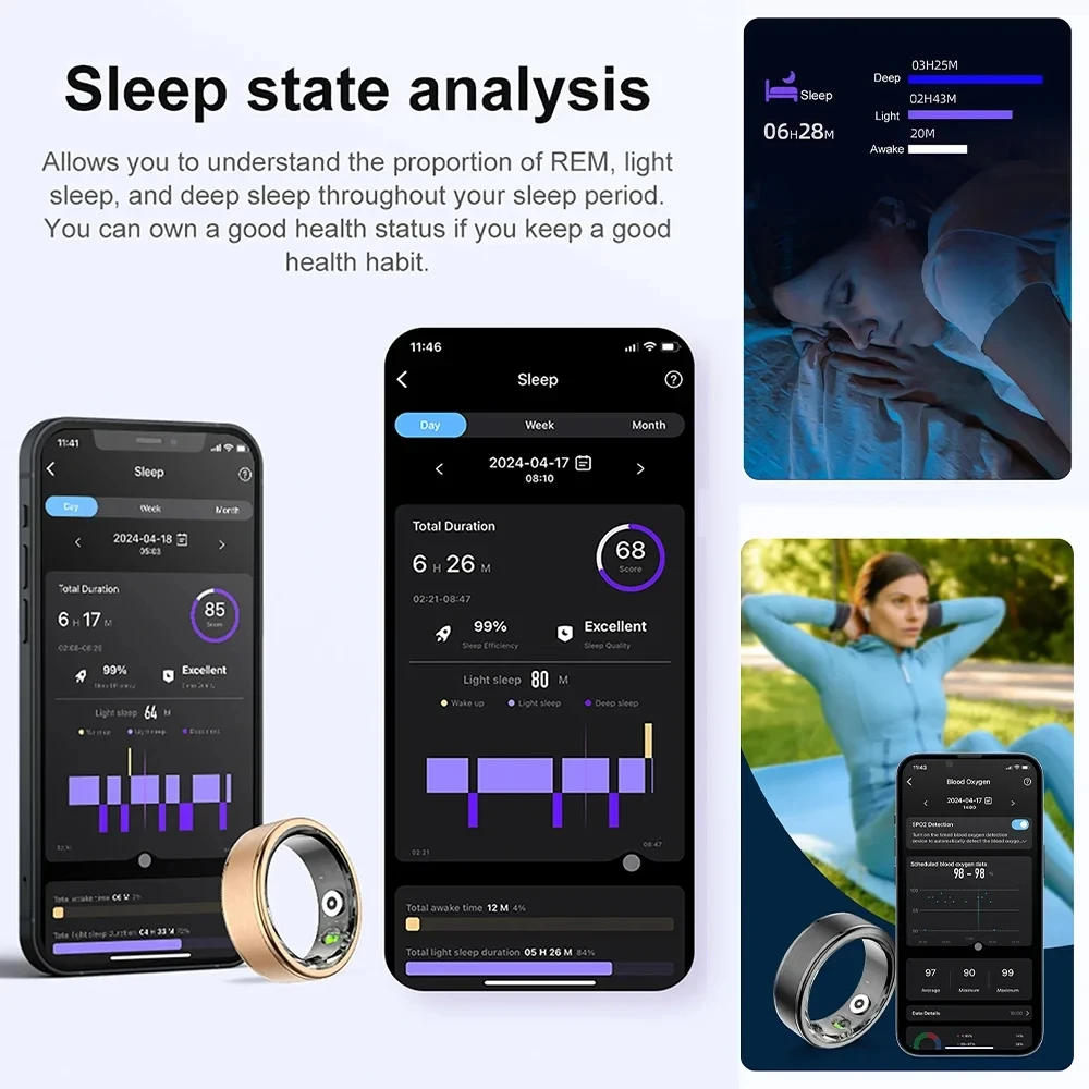 2024New R02 R03 SmartRing Health Monitor Fitness Tracker Ring IP68 Waterproof Sleep Exercise Monitor Smart Rings for Men Women