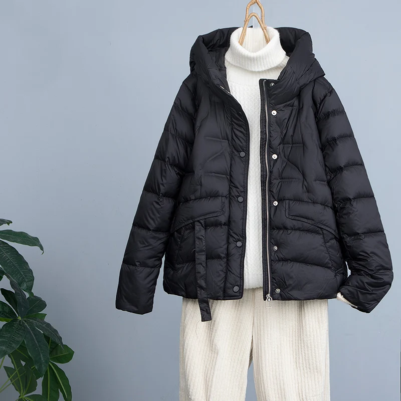 Schinteon Vrouwen 90% Witte Eend Donsjack Met Kap Casual Herfst Winter Warm Uitloper Koreaanse Stijl Hoge Kwaliteit Jas 2024 Nieuwe