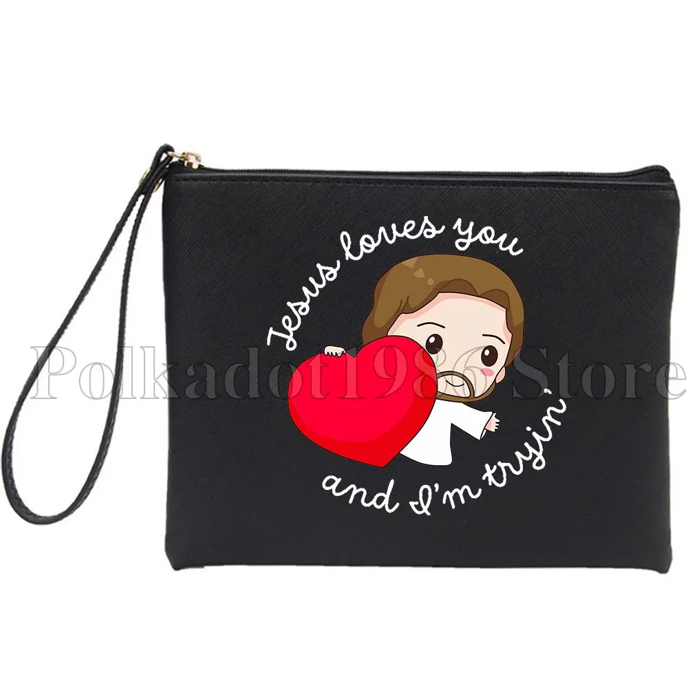 

Милый мультфильм Иисус Христос из искусственной кожи косметичка модный кошелек косметичка водостойкий органайзер для туалетных принадлежностей сумки для хранения