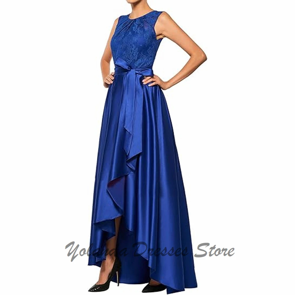 

Customized Scoop Neck Mother of The Bride Dresses A Line Lace Formal Evening Gown Draped Wedding Guest Dress Illusion Sleeveless