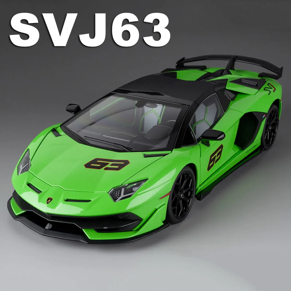 

1:18 Lambor SVJ63 LP770 Alloy Models Diecast Sports Car Doors Opened Sound Light Pull Back Miniature Vehices Kids Collection Fun