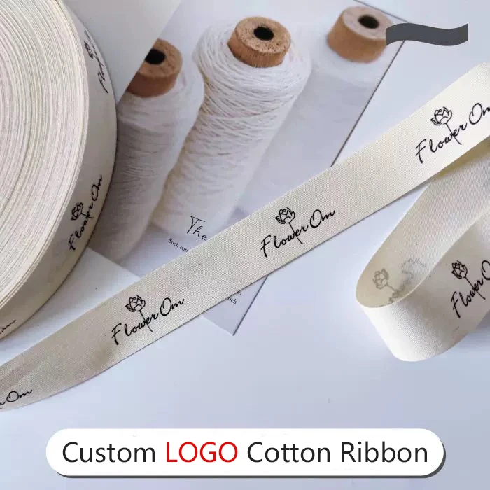 

100% Cotton Custom Ribbon for Wedding Name Logo Text Tape Strap Handicraft Florist Gift Packaging Bouquets For Small Business