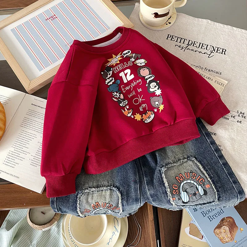 

Spot GoodsQY255301Boy's hoody2025Autumn New Children's Fun Cartoon Digital Print Top