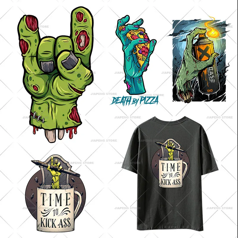 Creative Zombie Rock Heat Transfer Vinyl Sticker Iron On Transfers For Clothes T-shirt Man Hoodie Hippie Funny Patches DIY Gift