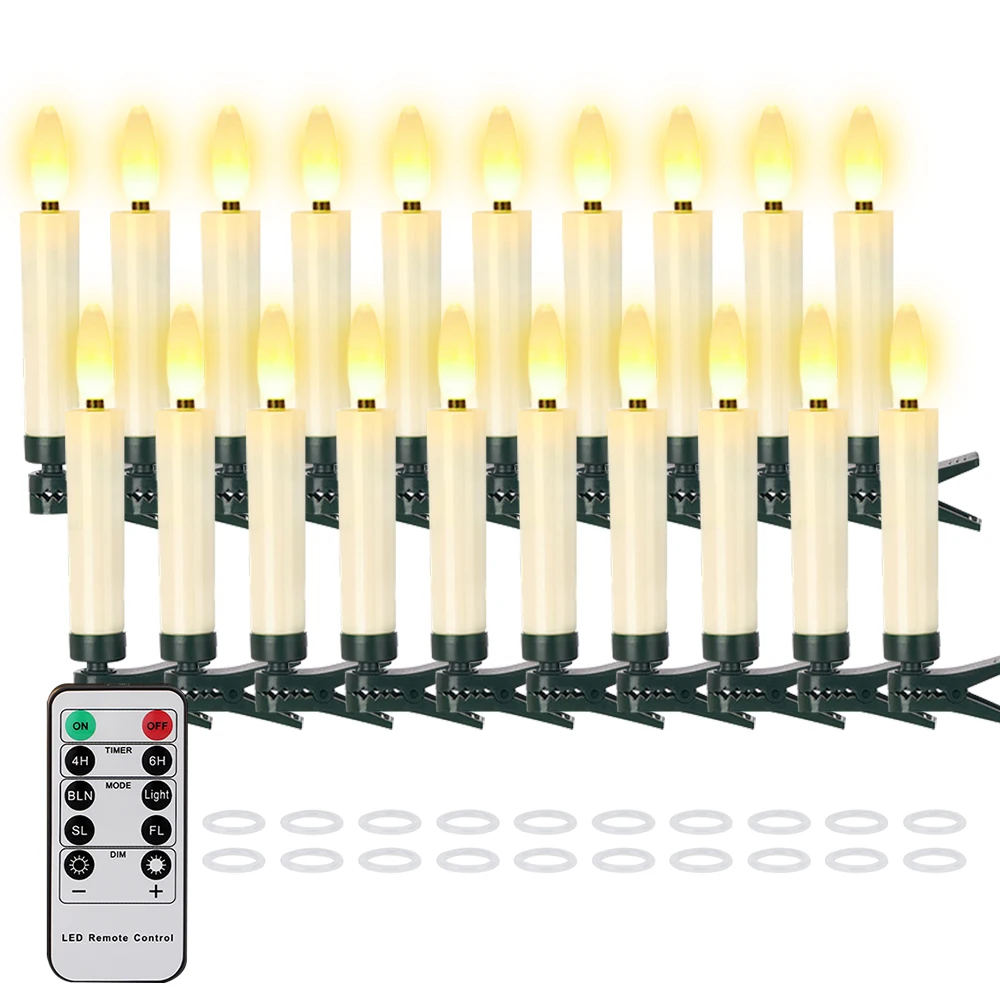 

20PCS Christmas Tree Candles With Timer Remote Flameless Waterproof Electronic Candle Flashing New Year Decoration led Candles