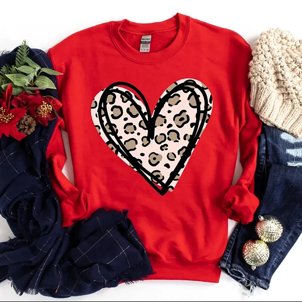 Leopard Valentines Day Sweatshirt Women Valentines Day Hoodie Leopard Heart Shirt Cute Valentine Cheetah Valentines Sweatshirts